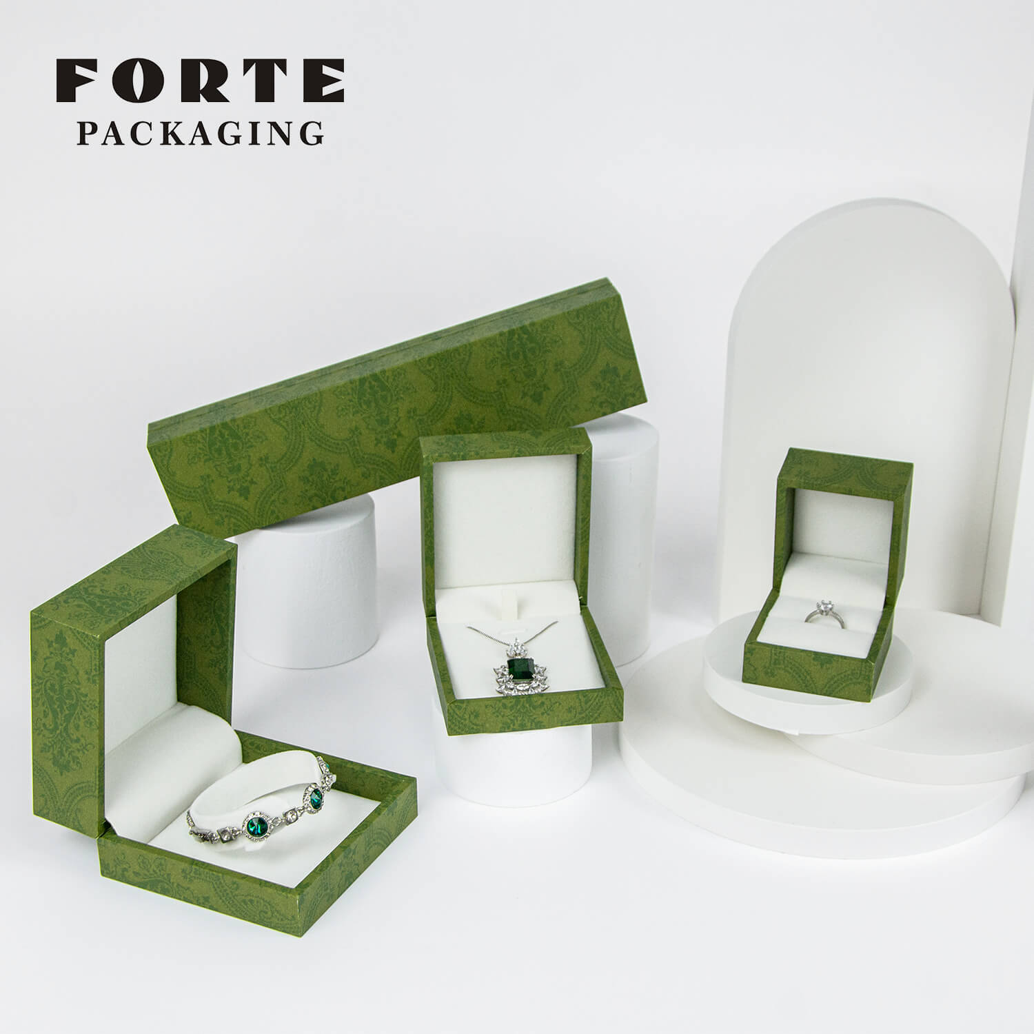 FORTE Mode-Aufbewahrungsbox aus grünem Kunstlederpapier, individuelles Geschenk für Schmuck 