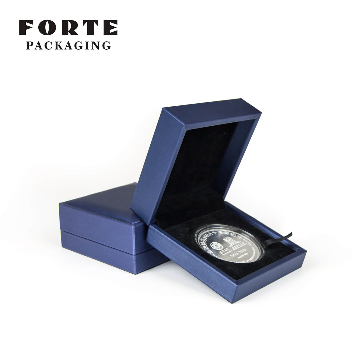 FORTE Heißpräge-Splitter im Großhandel aus PU-Leder, speziell für individuelle Abzeichen-Organizer, blaue Gedenkmünzenboxen