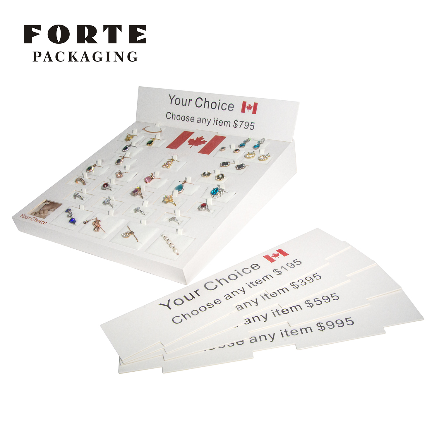 FORTE Neue Design-Schmuckverpackung Weiß Modeschmuck-Verpackungsdisplay Kundenschmuck-Display-Set
