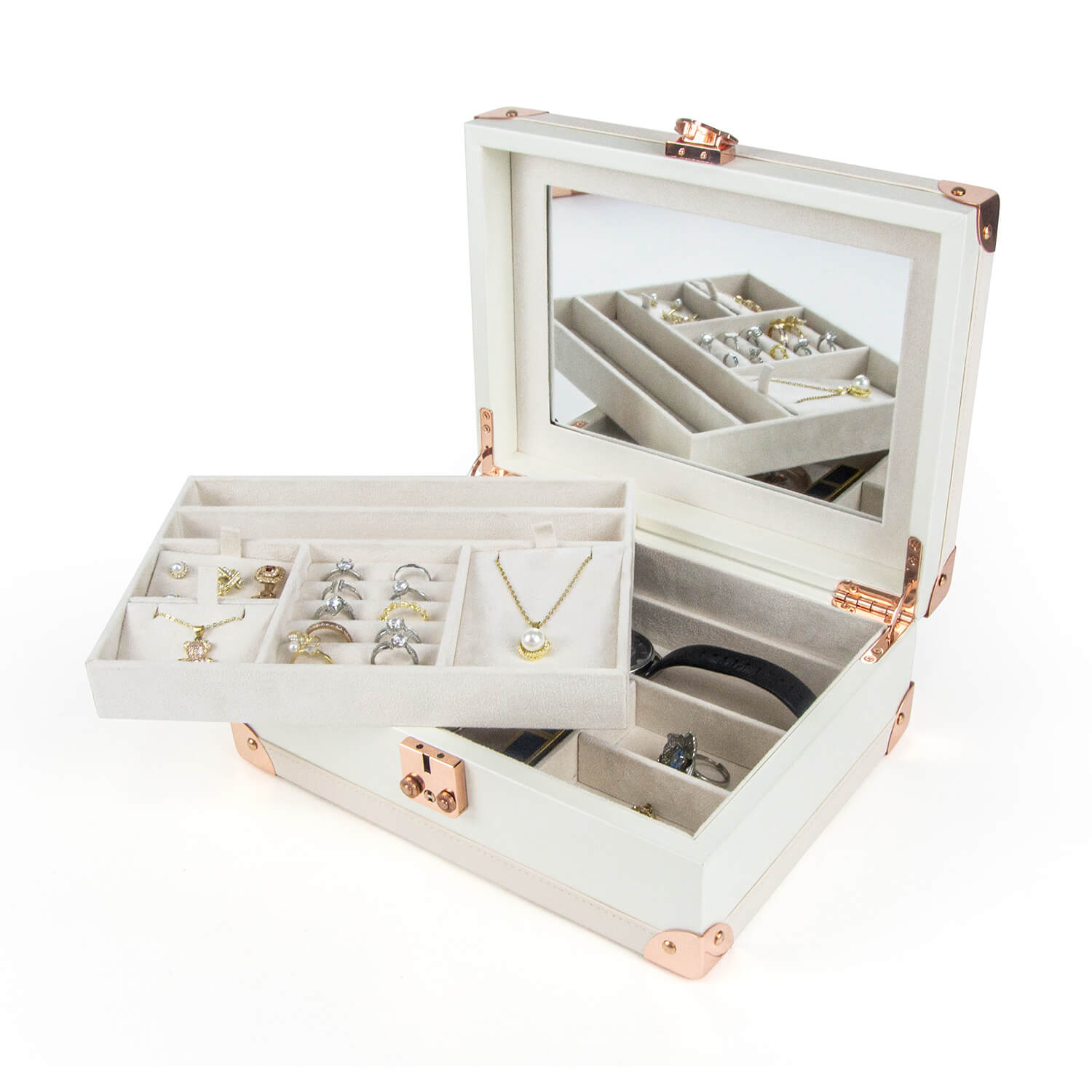High-End-Schmuckschatullen, PU-Leder, Schmuckverpackung, Organizer, tragbarer Griff, Reise-Schmuck-Organizer, Lederbox
